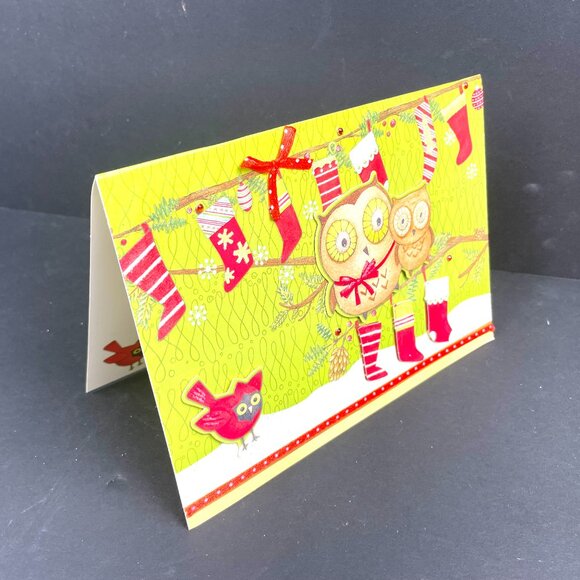 Set of 8 Vintage Paper Magic Group Owls & Stockings Pop-Up 3D Christmas Cards - Picture 2 of 9
